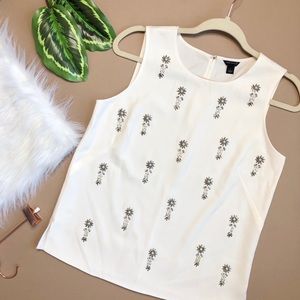 Ann Taylor White Embellished Shell Tank Blouse
